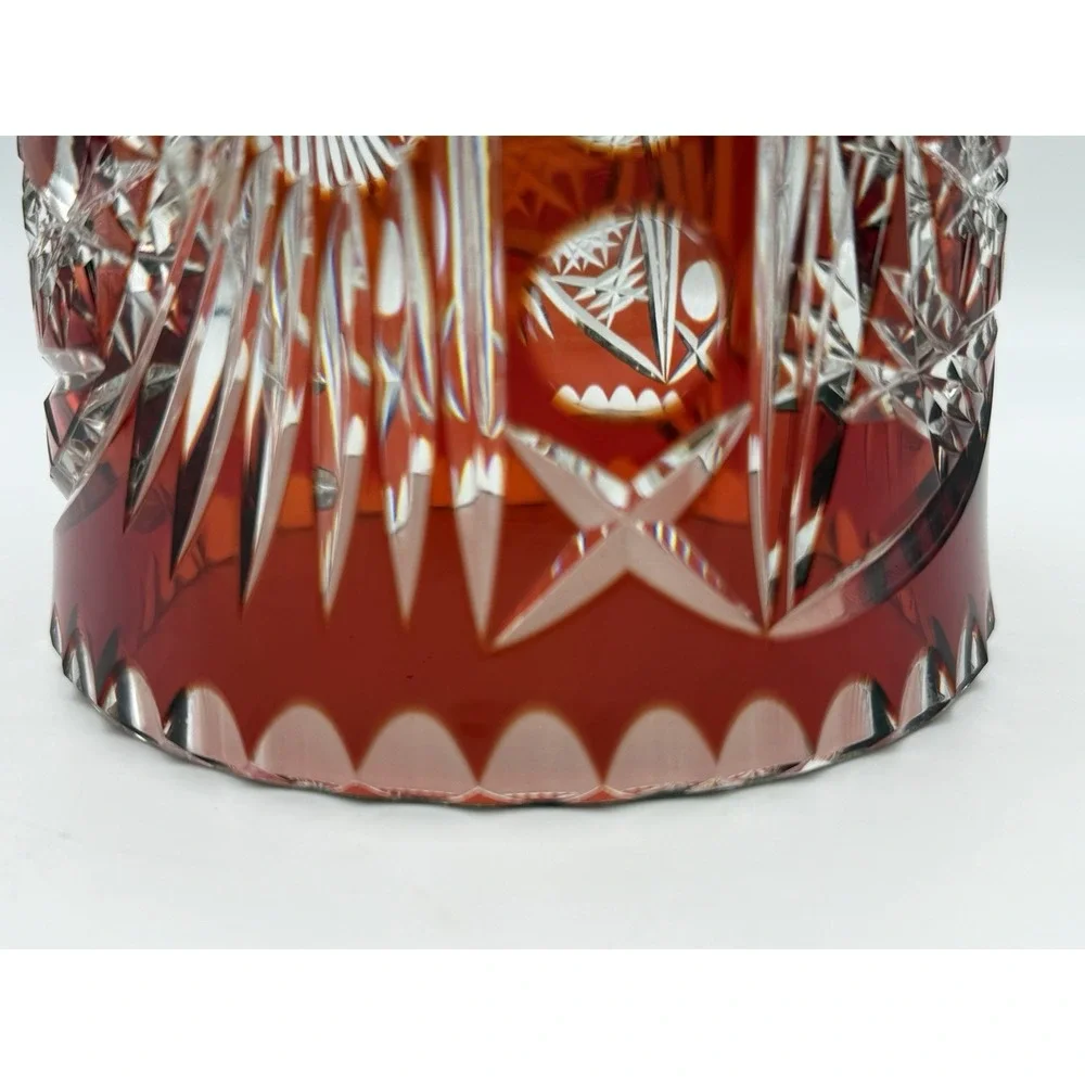 RARE Vintage Cranberry Red Cut to Clear Bohemian Heavy Crystal Vase 10